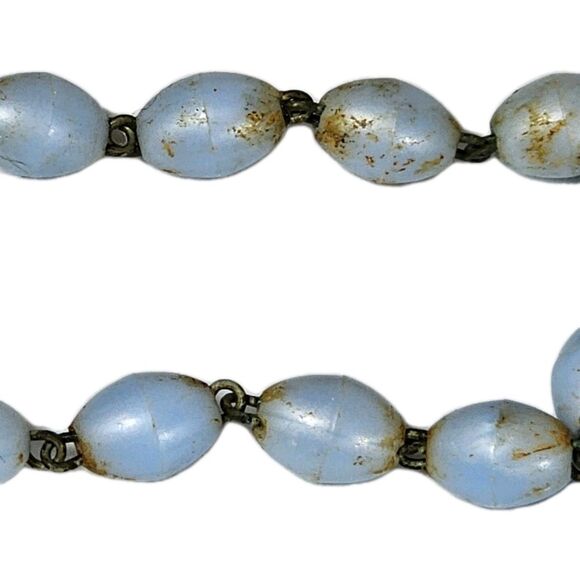 Vintage Light Blue Rosary Beads with Ornate Brass Crucifix & Mary Centerpiece - Picture 6 of 12